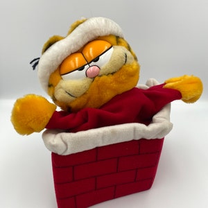 Weihnachten Hut Garfield Handschuh Puppet Katze Vintage Retro weiches Plüsch-Spielzeug von Dakin aus 1980er Jahre TV-Show 1978-1981, United Feature Syndikat