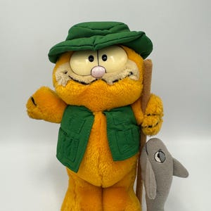 Garfield 'The Fisherman' kat vintage retro zacht knuffeltje gemaakt door Dakin uit de tv-show van de jaren 80 1978-1981, United Feature Syndicate
