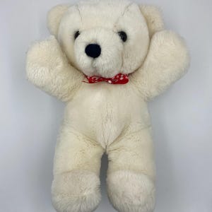 Retro 1980s/1990s White Teddy Bear Soft Plush Toy With Christmas