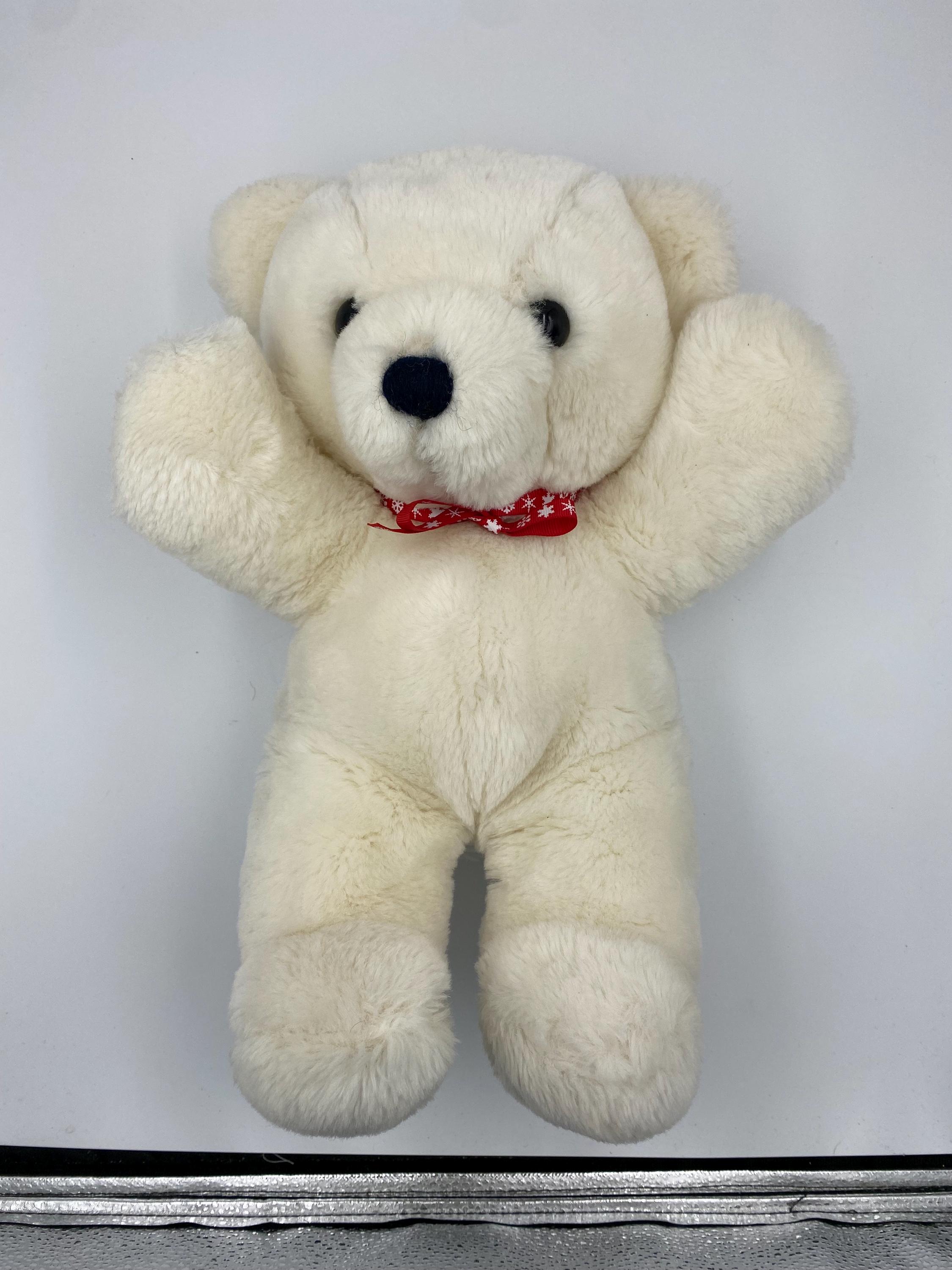 Retro 1980s/1990s White Teddy Bear Soft Plush Toy With Christmas