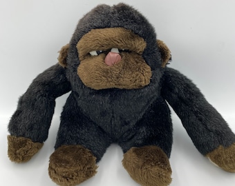 Retro 1980s Gorilla Monkey Soft Toy with label, by Grove. In good condition with cartoon eyes. Black/brown plush, great vintage gift