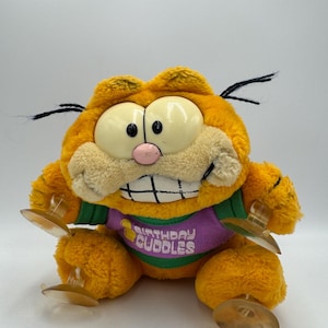Garfield Swivel Head Cat ‘Hang On’ Vintage Retro Soft Plush Toy, Dakin, 1980s TV Show 1978-1981, United Feature Syndicate, Suction Pads