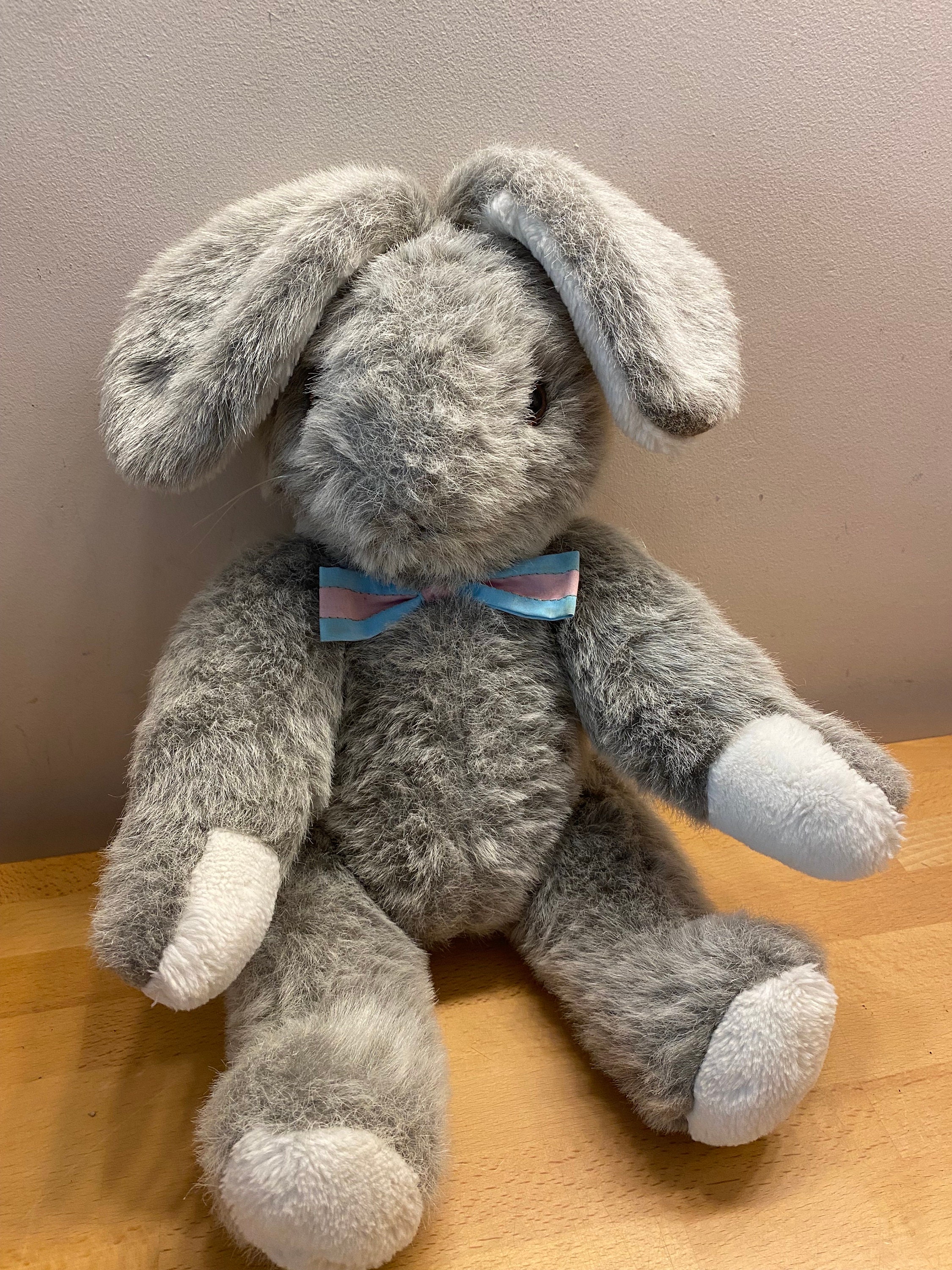 Large Jointed Applause 1985 Grey Bunny Rabbit Soft Plush Toy