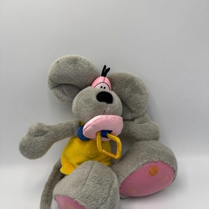 Retro 1990s Diddl Mouse Soft Plush Toy with Velcro dummy. Endearing vintage gift, made by Depesche, Germany