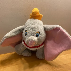 1990s Vintage Dumbo the Elephant soft plush toy by Disney, with retro cartoon eyes, good condition, lovely gift