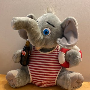 1990s Coca Cola Elephant Vintage Soft Plush Toy, Good condition - Coca Cola advertising, Play By Play