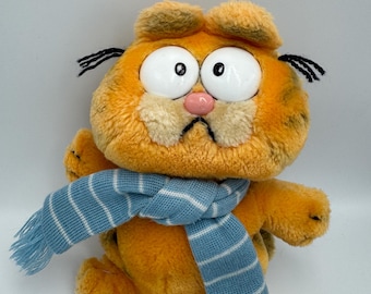 Niebieski szalik Garfield Cat Vintage Retro miękka pluszowa zabawka wykonana przez Dakin z lat 80. Program telewizyjny 1978-1981, United Feature Syndicate