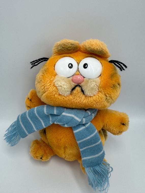 Blue Scarf Garfield Cat Vintage Retro Soft Plush Toy Made by Dakin