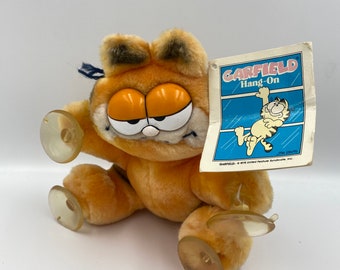 Garfield 19cm Orange Cat ‘Hang On’ Vintage Retro Soft Plush Toy, Dakin, 1980s TV Show 1978-1981, United Feature Syndicate, Suction Pads