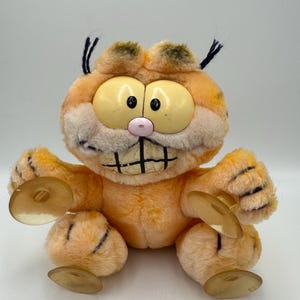 Garfield Swivel Head Cat ‘Stuck On You’ Vintage Retro Soft Plush Toy, Dakin, 1980s TV Show 1978-1981, United Feature Syndicate, Suction Pads