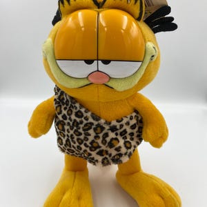 Rare 1980s Garfield ‘Caveman’ Cat Vintage Retro Soft Plush Toy made by Paws, 1980s TV Show, excellent present