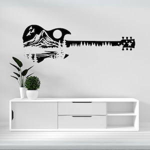 Gitaar svg, bergen svg, gitaar met bergen svg, schilderachtige gitaar, kunst aan de muur svg, muur kunst gitaar svg, gitaar muur kunst SVG PNG DXF