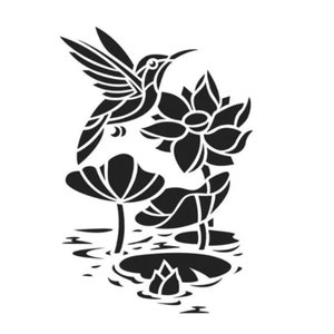Beija-flor svg lotus svg, lírio svg, lagoa svg, beija-flor em um lótus svg, beija-flor em um lírio svg, pássaro SVG, DXF e EPS