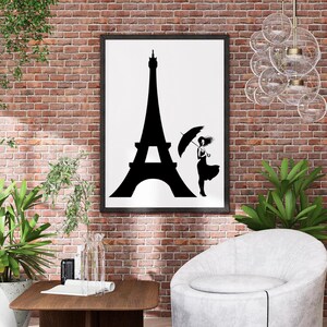 Torre Eiffel svg, día ventoso svg, París svg, Francia svg, moda svg, mujer con paraguas svg, paraguas en un día ventoso SVG PNG DXF