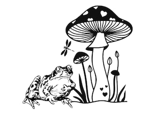 Mystical Frog SVG Mushroom Toadstool Cricut Cut File, Celestial Cottagecore Toad PNG DXF, Nature Witchy Forest Clipart Commercial Use Art