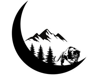 Panther svg, moon svg, mountains svg, mountain scene svg, panther on moon svg, panther clipart, panther cricut, moon clipart SVG PNG