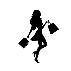 Frau Shopping SVG, Shopping SVG, Einkaufstaschen SVG, hübsche Frau SVG, Shopping Frau SVG, High Heels SVG, Shop SVG, DXF und PNG