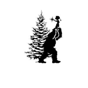 Christmas Bigfoot SVG: Sasquatch with Tree, Star (Digital Download)