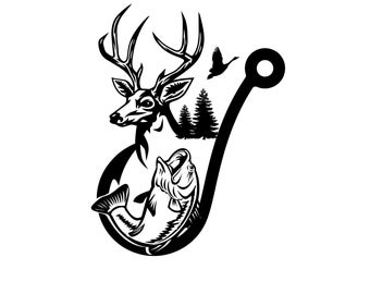 Hunting & Fishing SVG: Deer, Fish Hook Design (Digital Download)