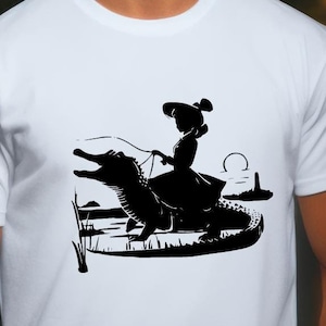 Kvinna som rider på alligator SVG: Rolig krokodil Clipart (digital nedladdning) bild 1