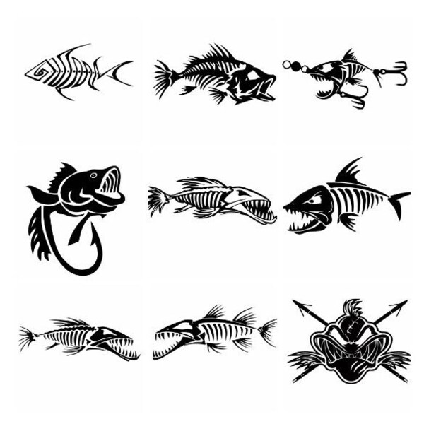 Skeletal fish svg, skeleton fish svg, fish bones svg, goth svg, goth y2k svg, skeletal fish clipart, skeletal fish cut file SVG.