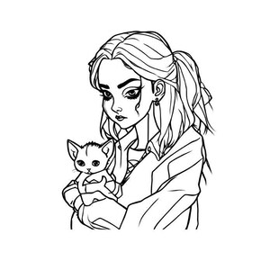 Mädchen mit Kätzchen, Teenager-Mädchen-Svg, Got-Svg, Teenager-Svg, Mädchen mit Katze Svg, Gothic-Svg, süßes Mädchen-Svg, Mädchen mit Kätzchen SVG und PNG