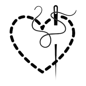 Heart Needle SVG Sewing Line Art Cricut Cut File, Cute Quilting Tailor Thread PNG DXF, Craft Room Fashion Clipart Commercial Use Design