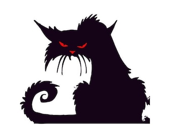 Grumpy Black Cat SVG Sassy Kitten Cricut Cut File, Halloween Scary Feline PNG DXF, Angry Animal Silhouette Clipart Commercial Use