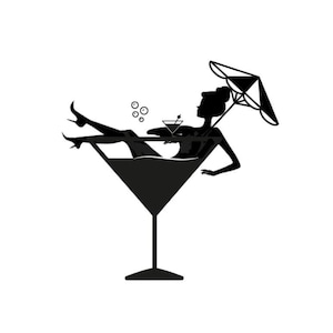 Donna in un bicchiere da martini in formato SVG, donna in un bicchiere in formato SVG, donna divertente in un bicchiere da cocktail, cocktail in formato SVG, Martini in formato SVG, rilassarsi SVG PNG DXF