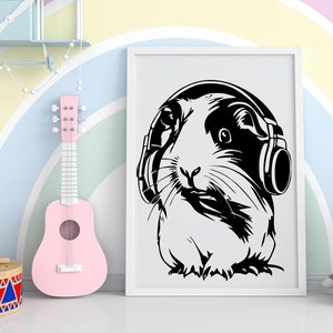 Svg de cochon d'Inde, cochon d'Inde clipart, rongeur svg, svg casque de cochon d'Inde, casque svg, svg de la salle de musique, musique svg, souris SVG PNG DXF