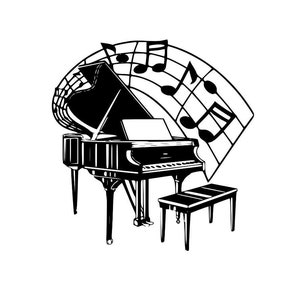 Piano svg, piano con notas musicales svg, música svg, música svg, piano musical svg, archivo de corte de piano, imágenes prediseñadas de piano, SVG musical, DXF y PNG