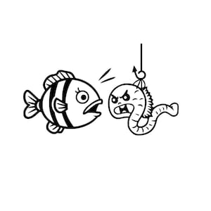 Pesce svg, verme da pesca svg, verme su un amo svg, verme cattivo svg, amo da pesca svg, pesce divertente svg, verme divertente SVG PNG