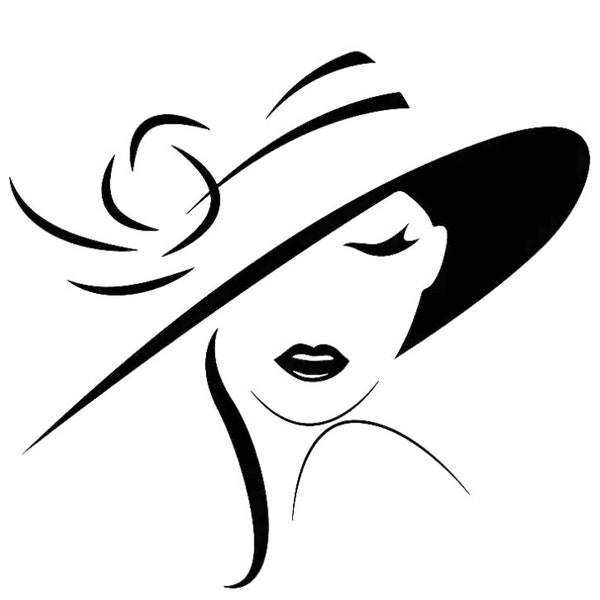 Svg beauté, femme svg, svg mode, femme au chapeau svg, svg femme, belle femme svg, svg chapeau mode, sticker art SVG, DXF et EPS