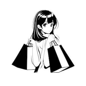 Anime girl svg, shopping svg, shopper svg, shopping bags svg, vector file in SVG shopping woman svg, shop svg, cute shopper SVG and PNG