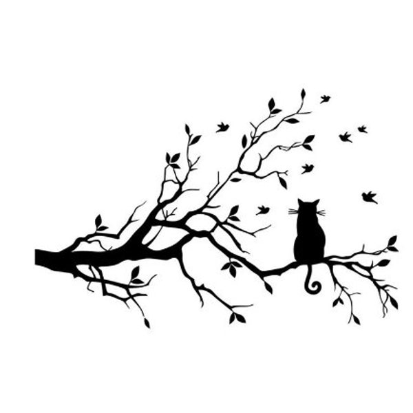 Svg chat, chat dans un arbre svg, svg de branche d'arbre, svg chaton, chaton dans un arbre svg, svg chat mignon, fichier vectoriel svg chaton mignon en SVG, DXF EPS