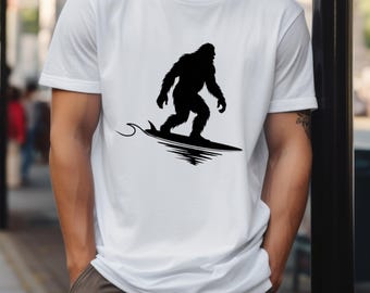 Bigfoot Surfing SVG PNG: Sasquatch Surfboard Digital Design