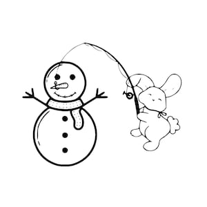 Konijn vissende wortel van een sneeuwpop svg, grappig konijn svg, schattig konijn svg, schattige sneeuwpop svg, vissen konijn SVG, DXF, EPS