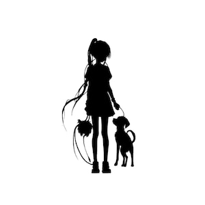 Ragazza svg, Bambina svg, ragazza che porta a spasso il cane svg, cane che porta a spasso svg, portare a spasso il cane svg, cane al guinzaglio svg, bambina vettore in SVG PNG DXF
