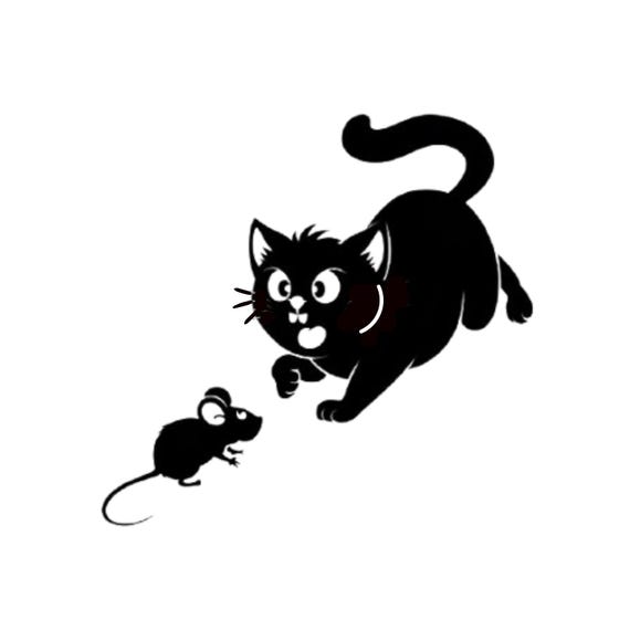 Cat Chasing Mouse SVG PNG: Cartoon Vector Clipart (digital