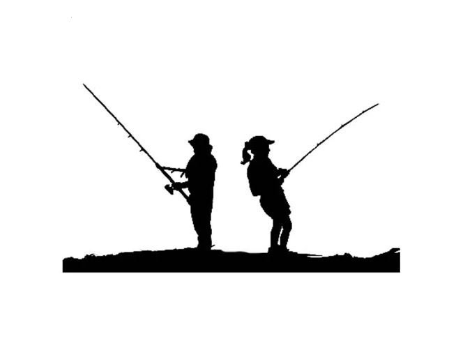 Sticker silhouette of fisher woman with perch 