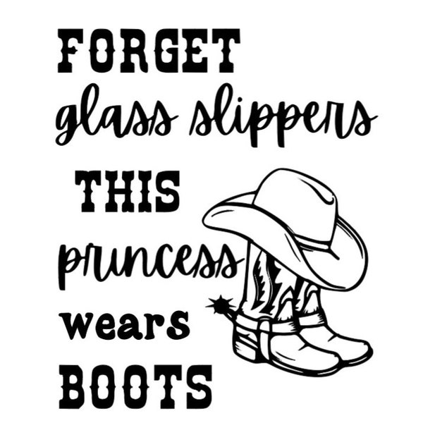 Forget glass slippers this princess wears boots svg, cowgirl svg, cowgilr boots svg, vector file in SVG, DXF and EPS formats for machines.