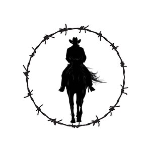 Cowboy on Horse SVG: Western Rodeo Barbed Wire Design (Digital Download)