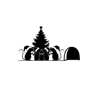Christmas Mice SVG Winter Tree Cricut Cut File, Cute Miniature Mouse Hole PNG, Baseboard Wall Decal Clipart Commercial Use Vector