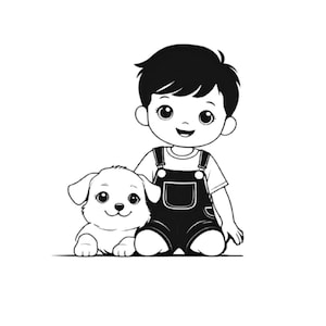 Boy svg, little boy svg cute boy svg, puppy svg puppy png dog svg, boy png dog png, boy with a dog SVG PNG DXF