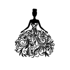 Op de afbeelding: Zwarte silhouet van een vrouw die een jurk met bloemenpatroon draagt.
