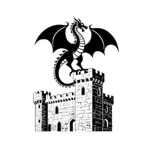 Dragon on Castle SVG: Medieval Fantasy Clipart (Digital Download)