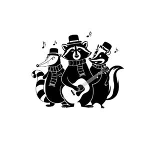 Waschbär svg, Stinktier svg, Opossum svg, würzige Katzen svg, singende Waschbär svg, singende Stinktier svg, singende Opossum svg, würzige Katzenband SVG PNG DXF