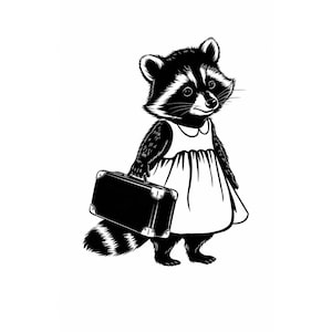 Mapache svg, mapache png, maleta svg, mapache con maleta svg, viaje svg, vacaciones svg, mapache viajero svg, lindo mapache SVG PNG DXF