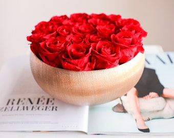 Eternity Roses in Golden Globe Centerpiece | Luxury Preserved Roses Round Arrangement | Coffee Table Decor | Red Roses in a Golden Vase