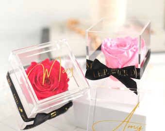 Single Rose in Acrylic Case, Custom Forever Rose Box, Personalized Birthday Gift, Birthday Flowers Rose Box, Bridesmaids Gift for Her